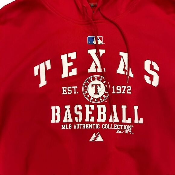 Texas Rangers Majestic Therma Base Hoodie Red Size L mlb baseball - Picture 3 of 5